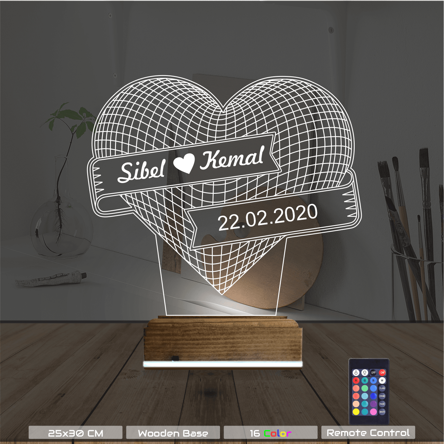 Сердце с именами — 3D LED Ночник | Подарок на годовщину 8