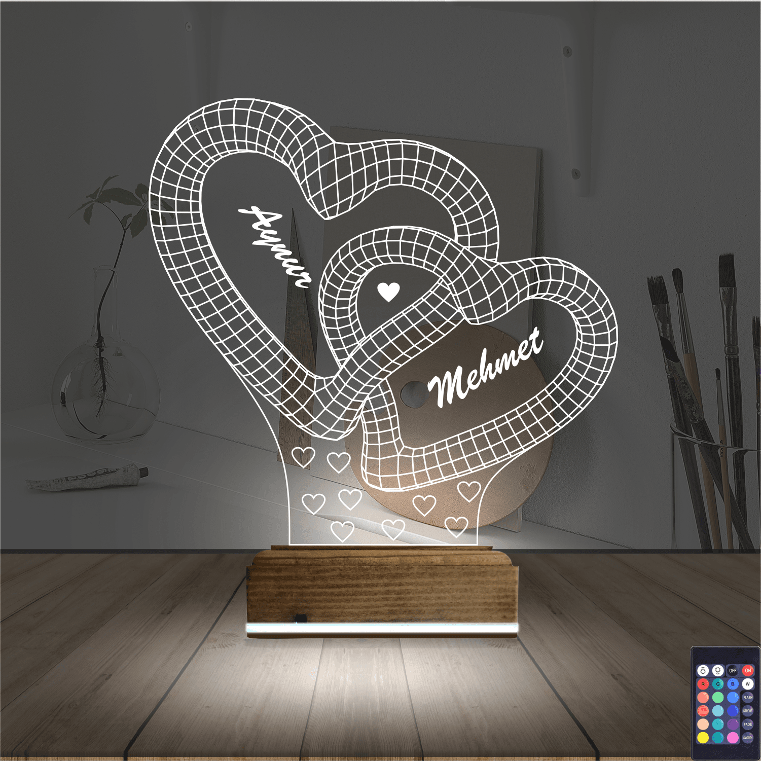 Сердца с именами — 3D LED Ночник | Романтический подарок 2