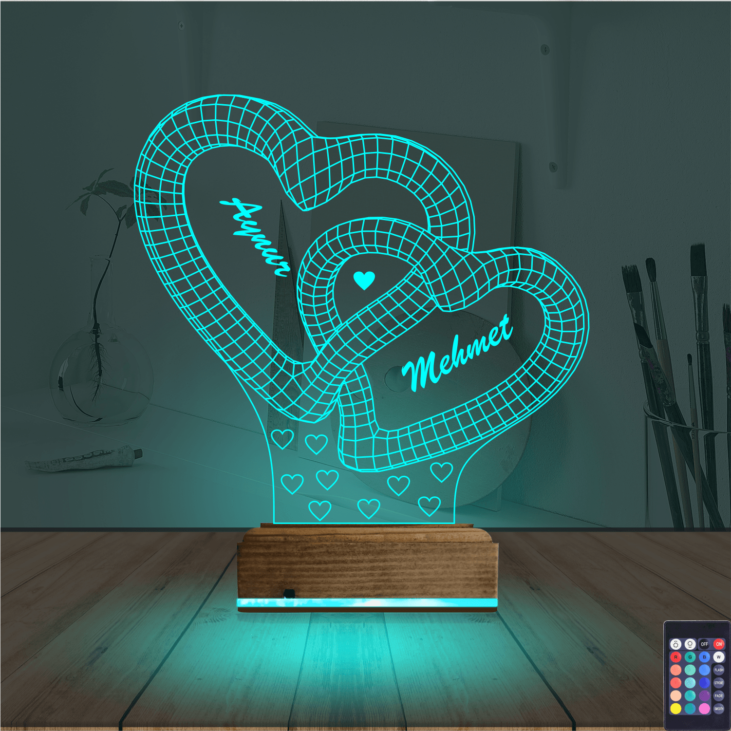 Сердца с именами — 3D LED Ночник | Романтический подарок 3