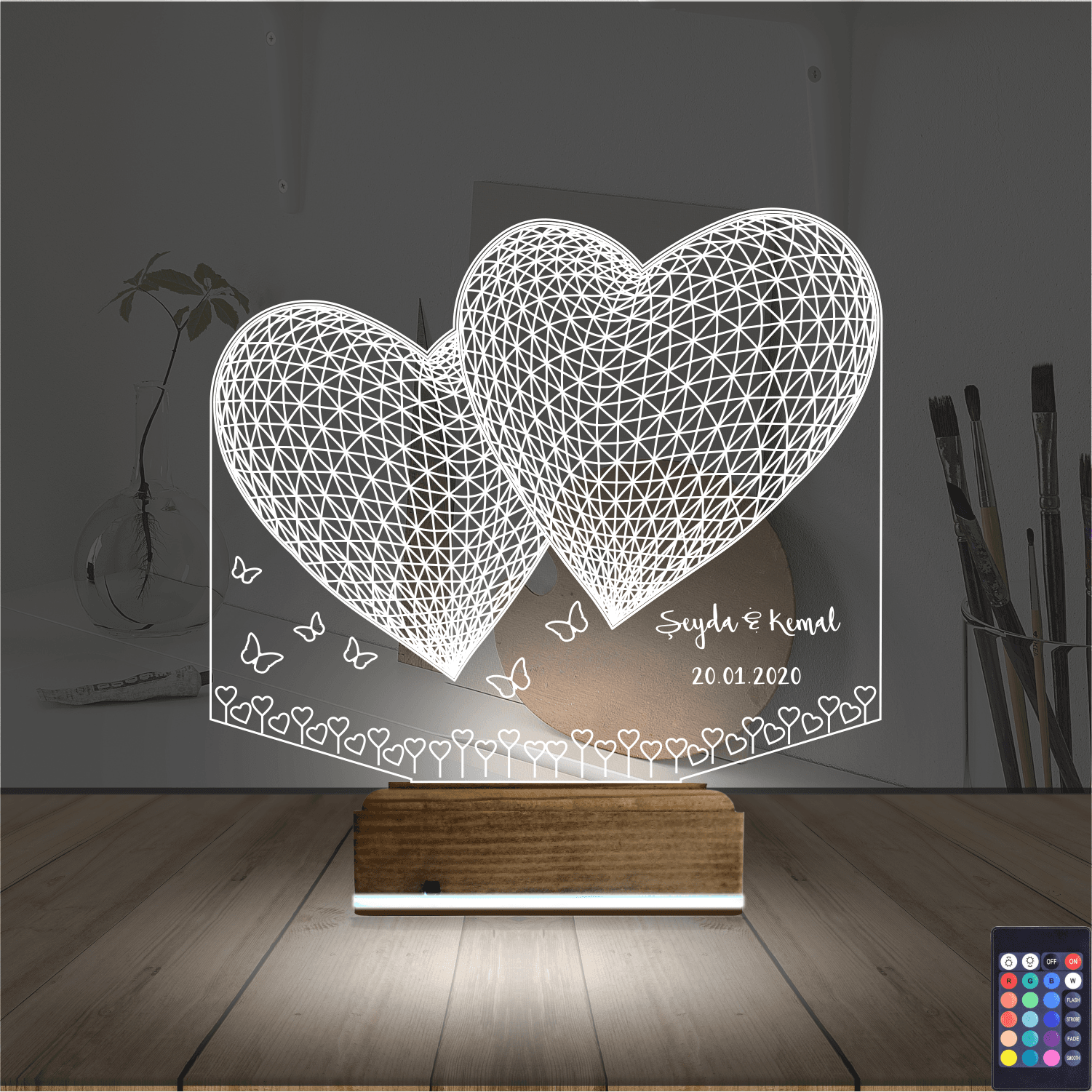 Сердца с Именами — 3D LED Ночник | Романтический подарок 2