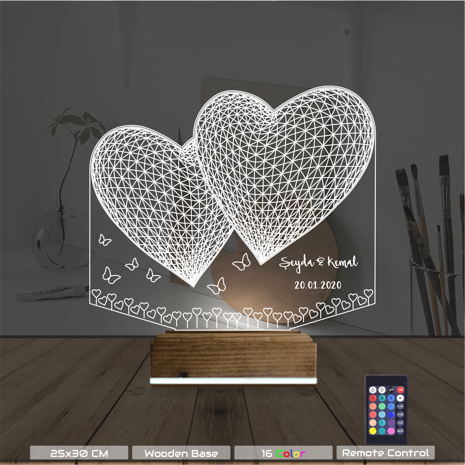 Сердца с Именами — 3D LED Ночник | Романтический подарок 8