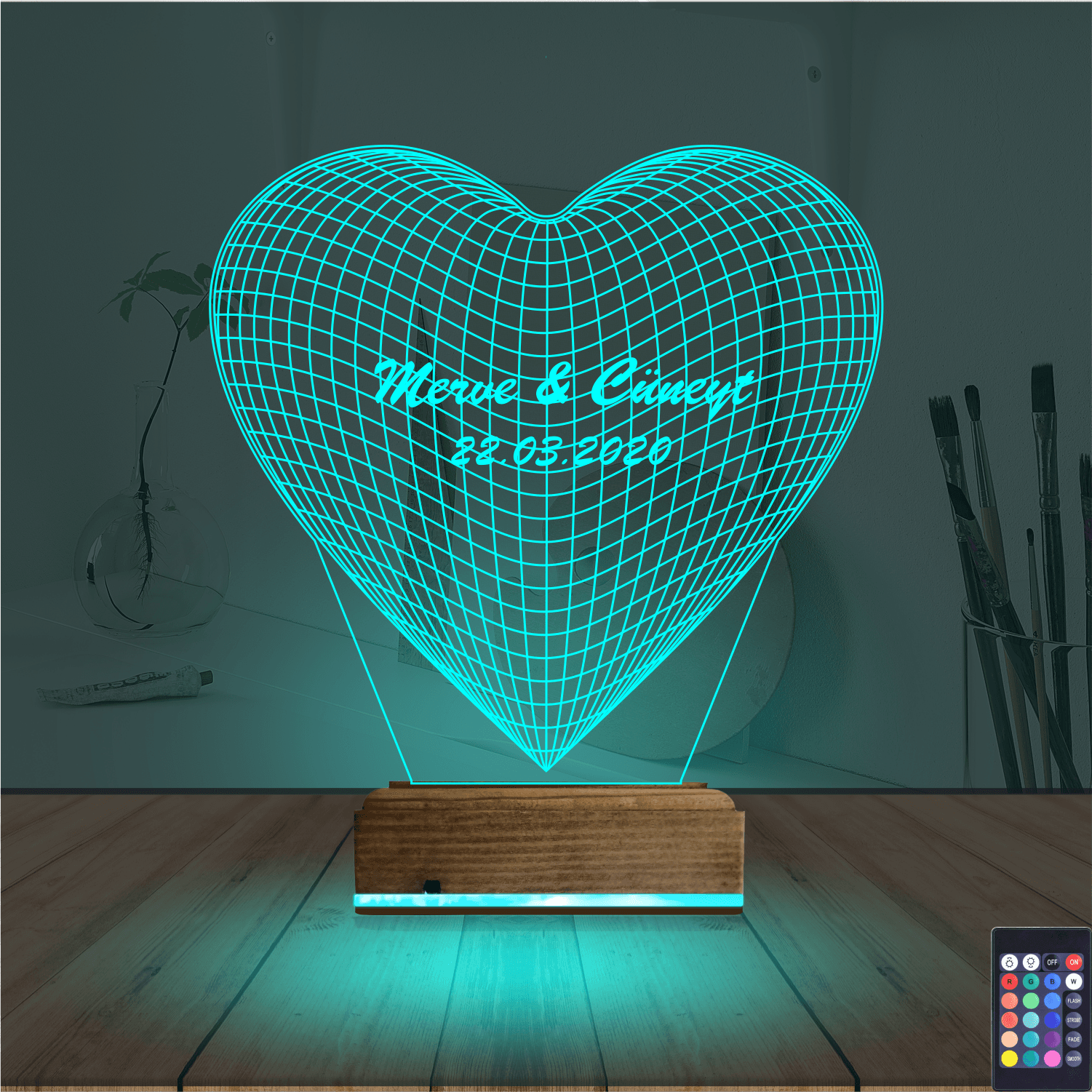 Сердце с именами — 3D LED Ночник | Романтический подарок 3