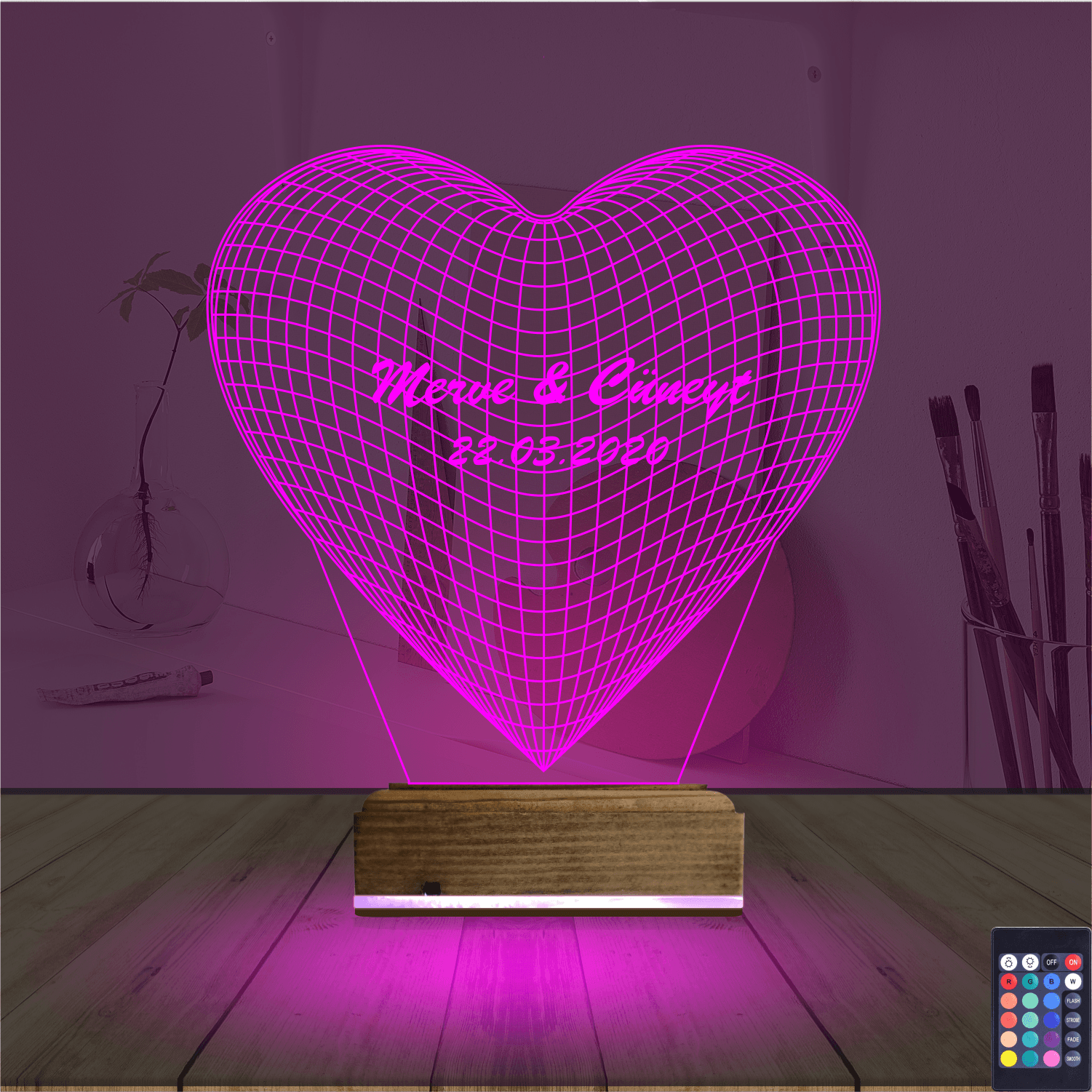 Сердце с именами — 3D LED Ночник | Романтический подарок 4