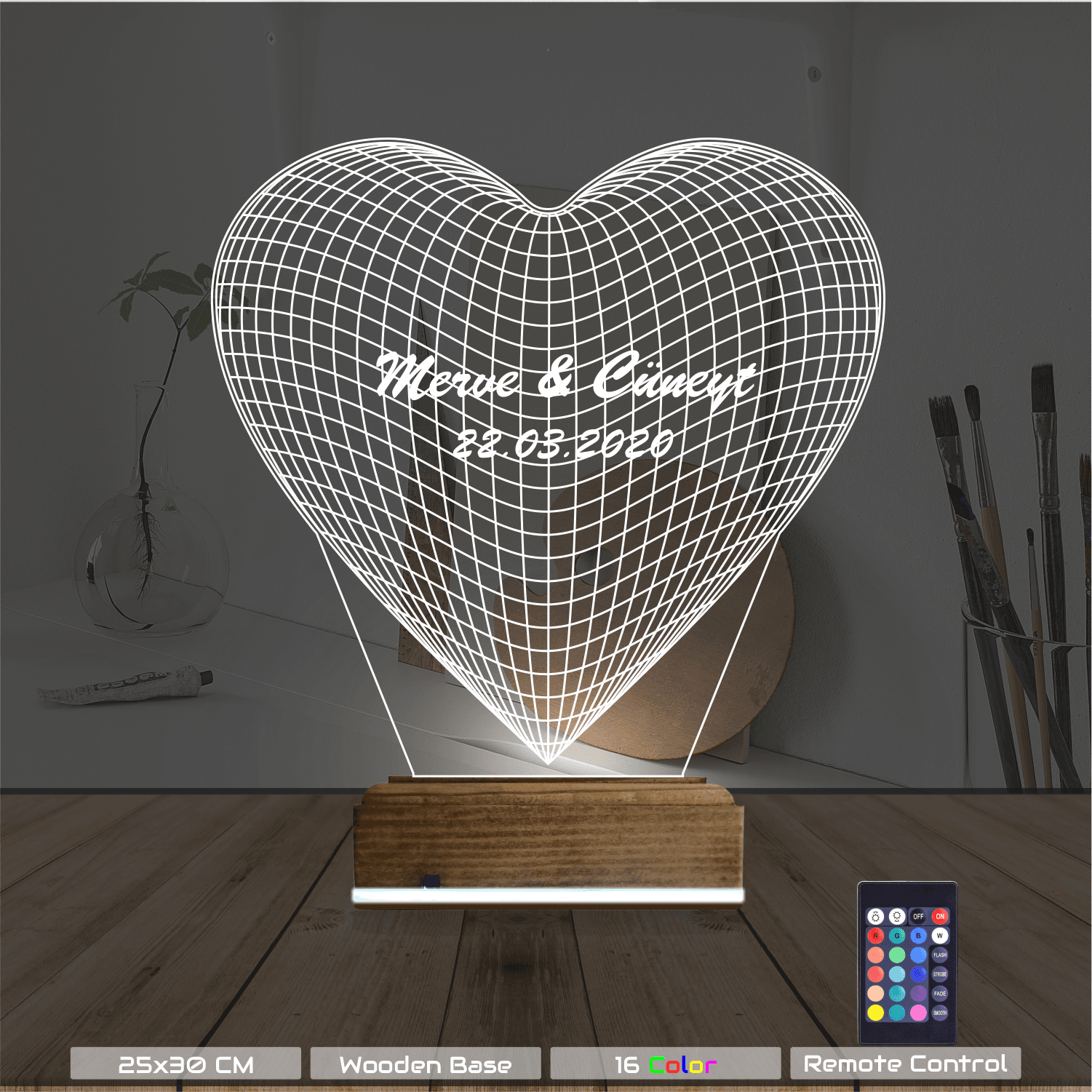 Сердце с именами — 3D LED Ночник | Романтический подарок 8