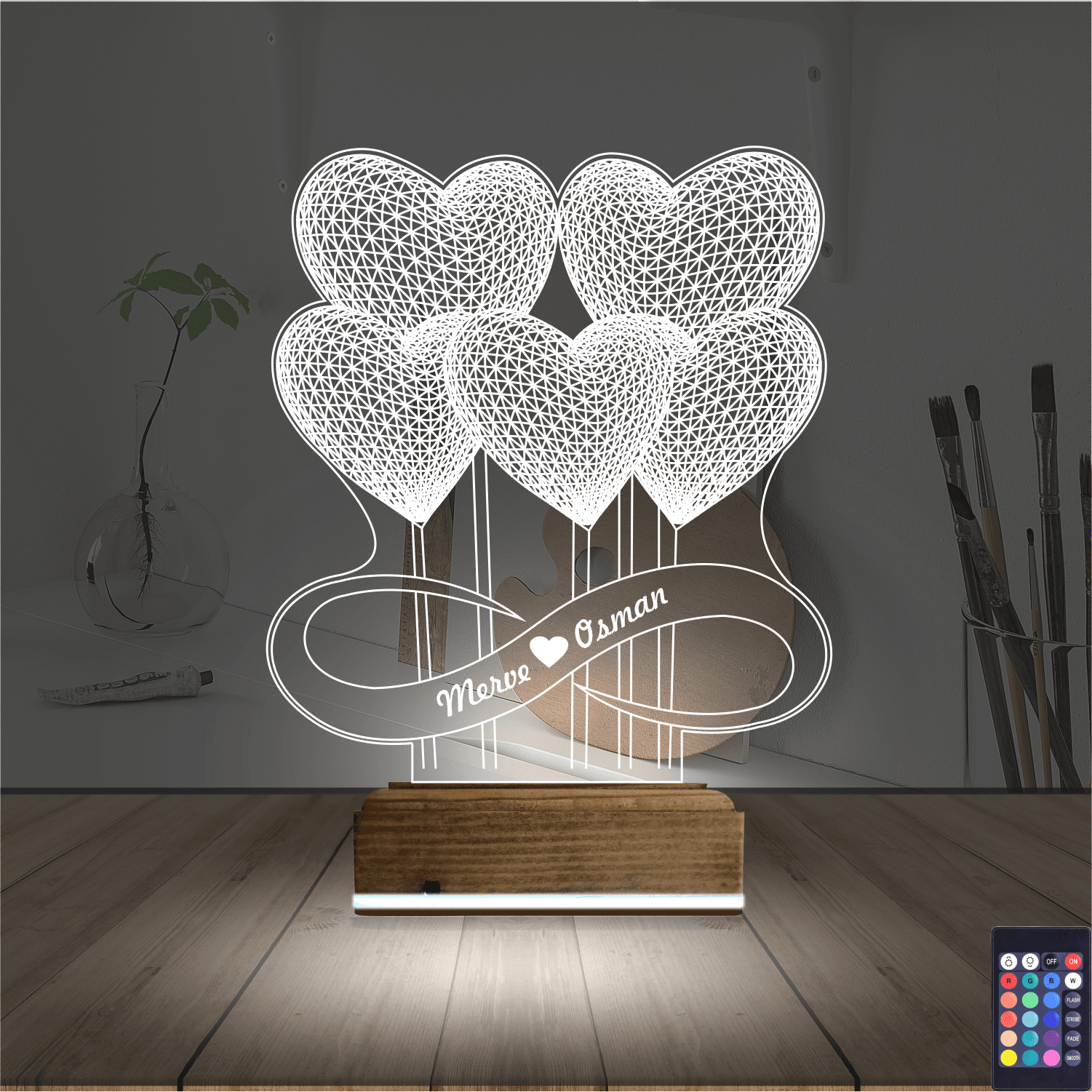 Сердца и Бесконечность — 3D LED Ночник | Подарок паре 2