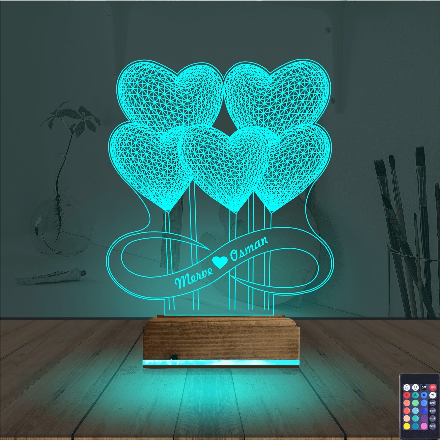 Сердца и Бесконечность — 3D LED Ночник | Подарок паре 3