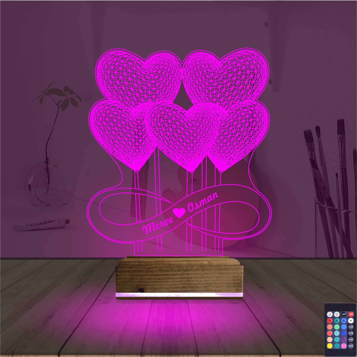 Сердца и Бесконечность — 3D LED Ночник | Подарок паре 4