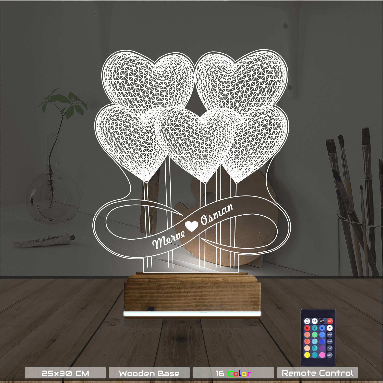 Сердца и Бесконечность — 3D LED Ночник | Подарок паре 8