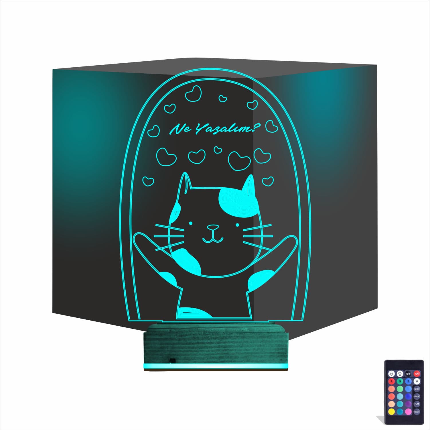 Кот с сердечками — 3D LED Ночник | Подарок любимым