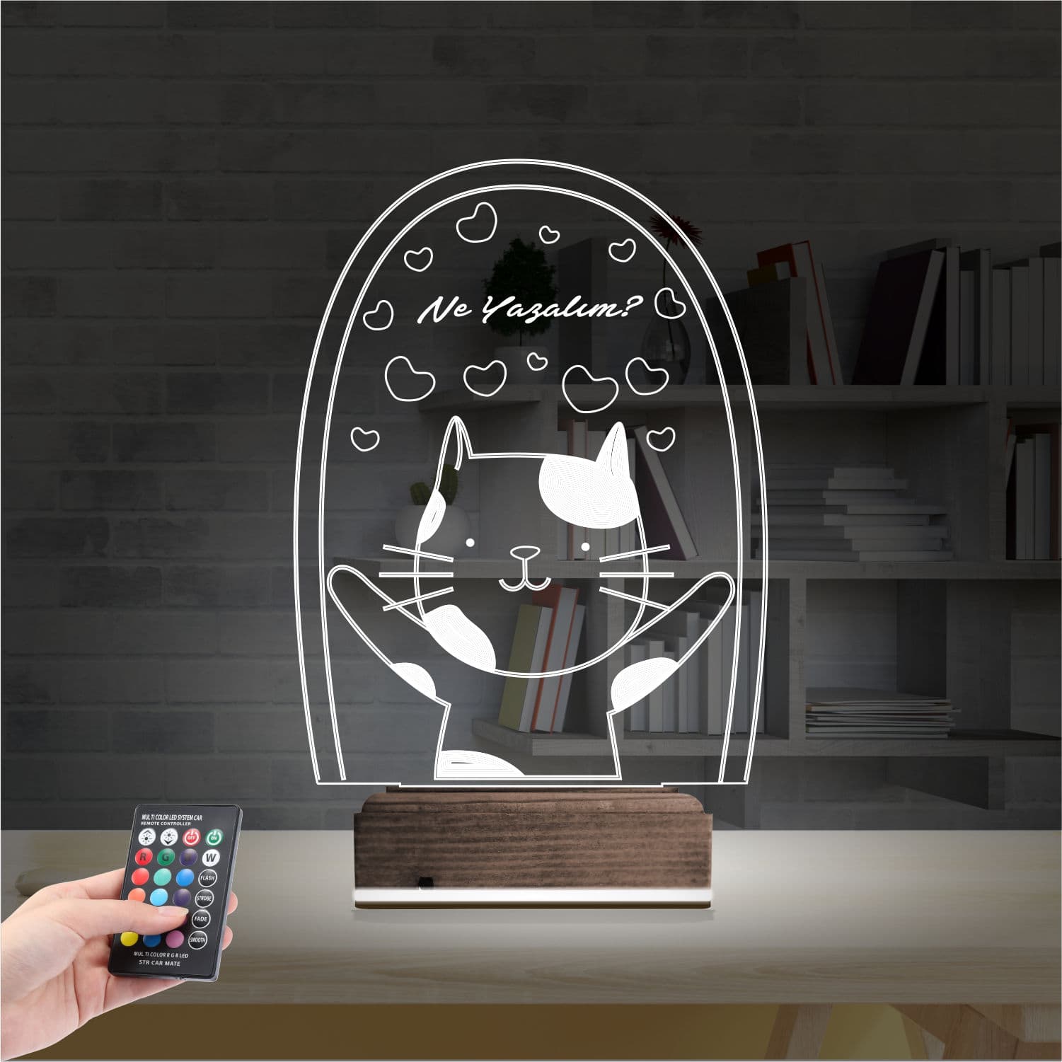 Кот с сердечками — 3D LED Ночник | Подарок любимым 2