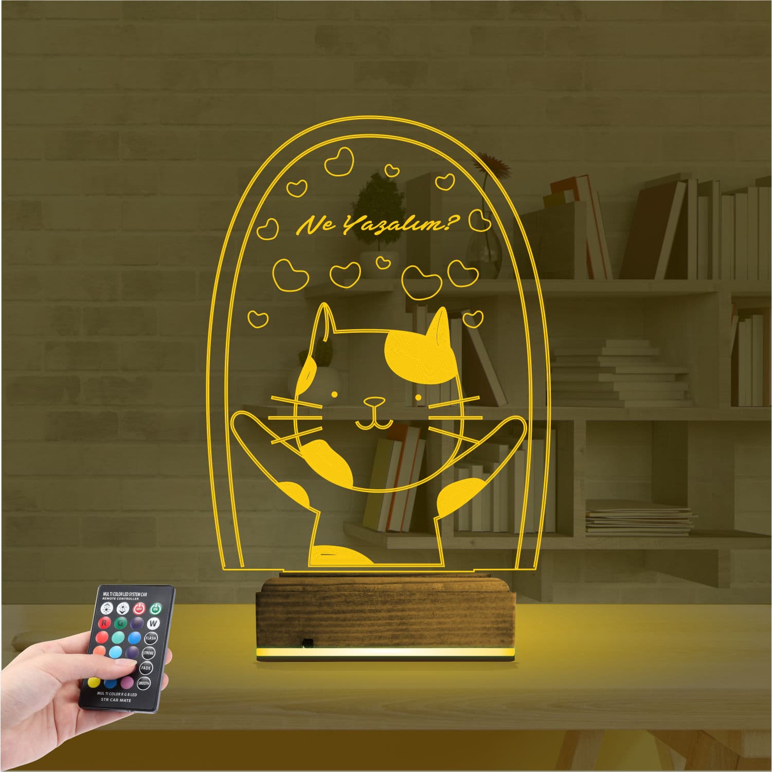 Кот с сердечками — 3D LED Ночник | Подарок любимым 8