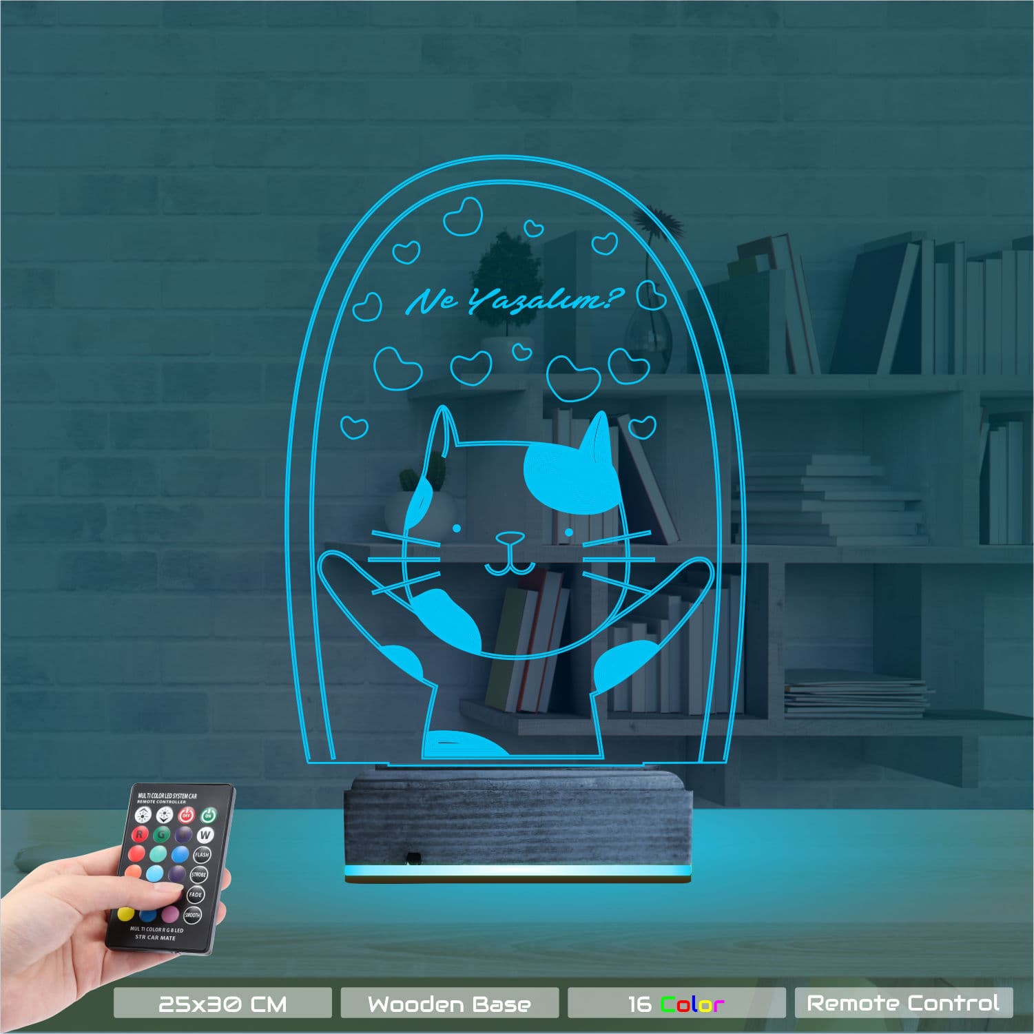 Кот с сердечками — 3D LED Ночник | Подарок любимым 9