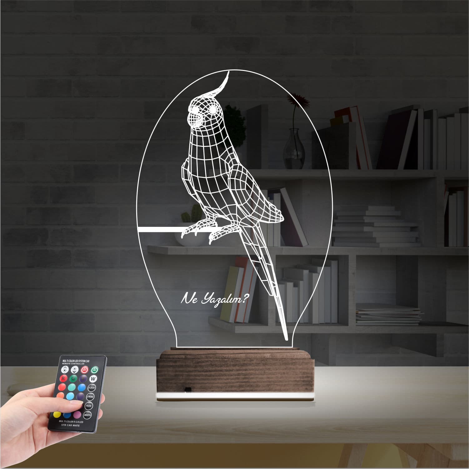 Попугай Корелла 3D Ночник с надписью 2