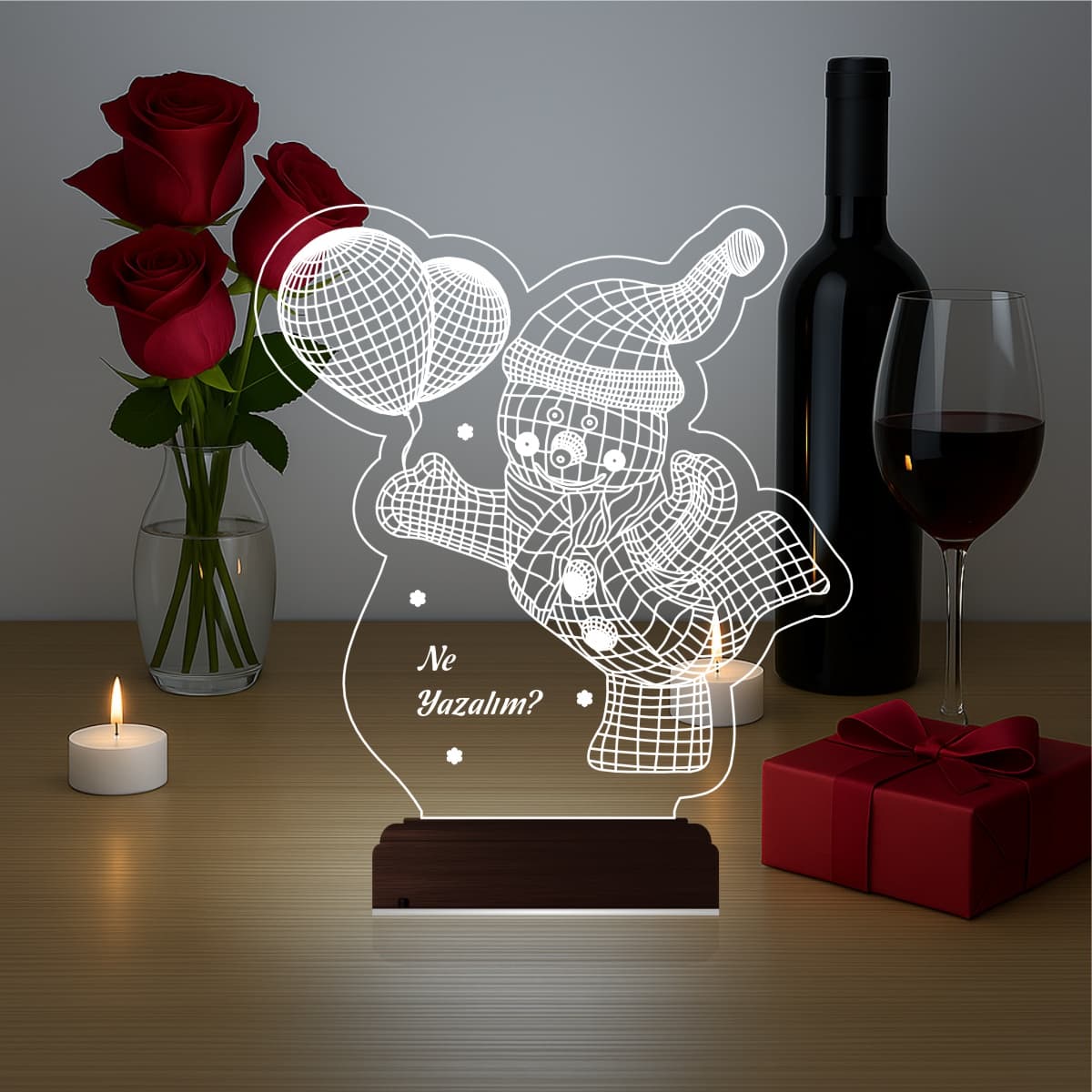 Снеговик с шариками — 3D LED Ночник | Именной подарок 1