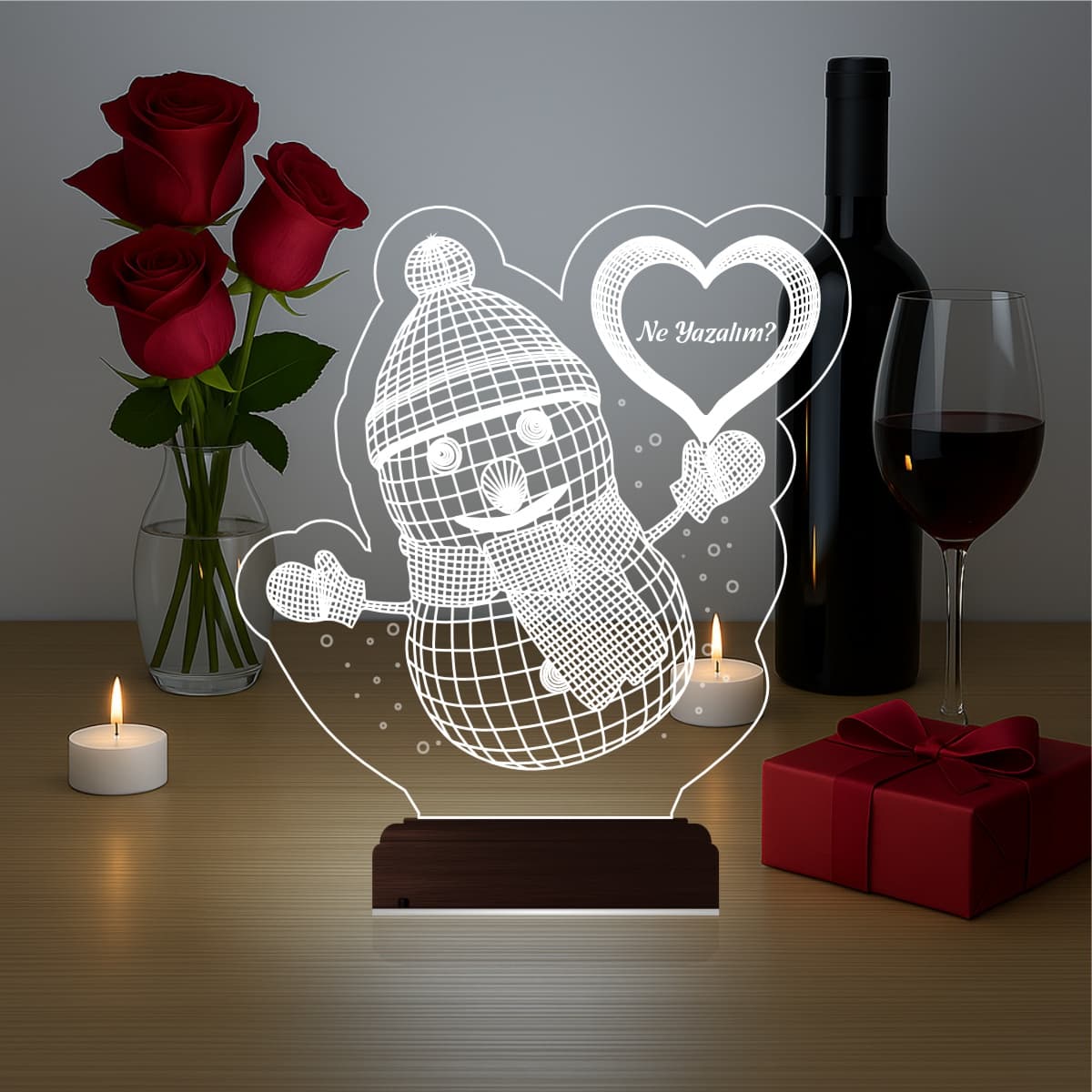 Снеговик с сердцем — 3D LED Ночник | Романтический подарок 3