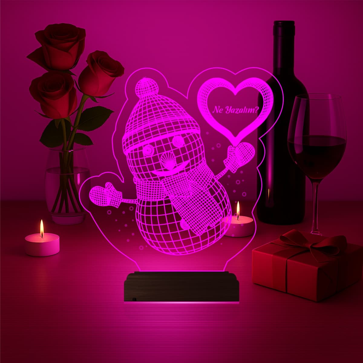 Снеговик с сердцем — 3D LED Ночник | Романтический подарок 4