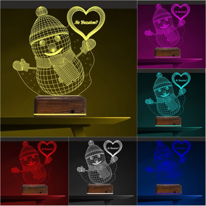 Снеговик с сердцем — 3D LED Ночник | Романтический подарок 10