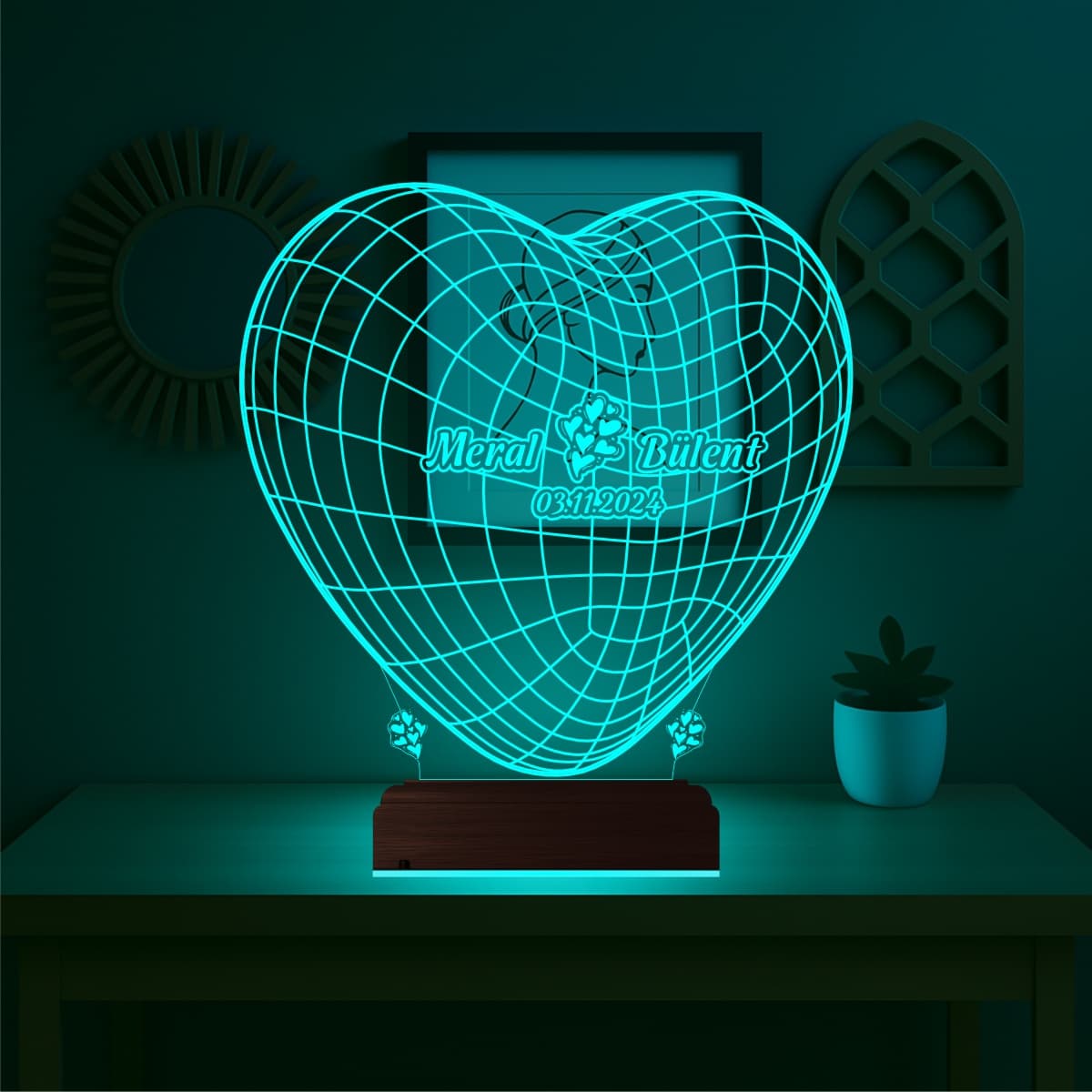 Сердце с именами — 3D LED Ночник | Подарок на годовщину 1