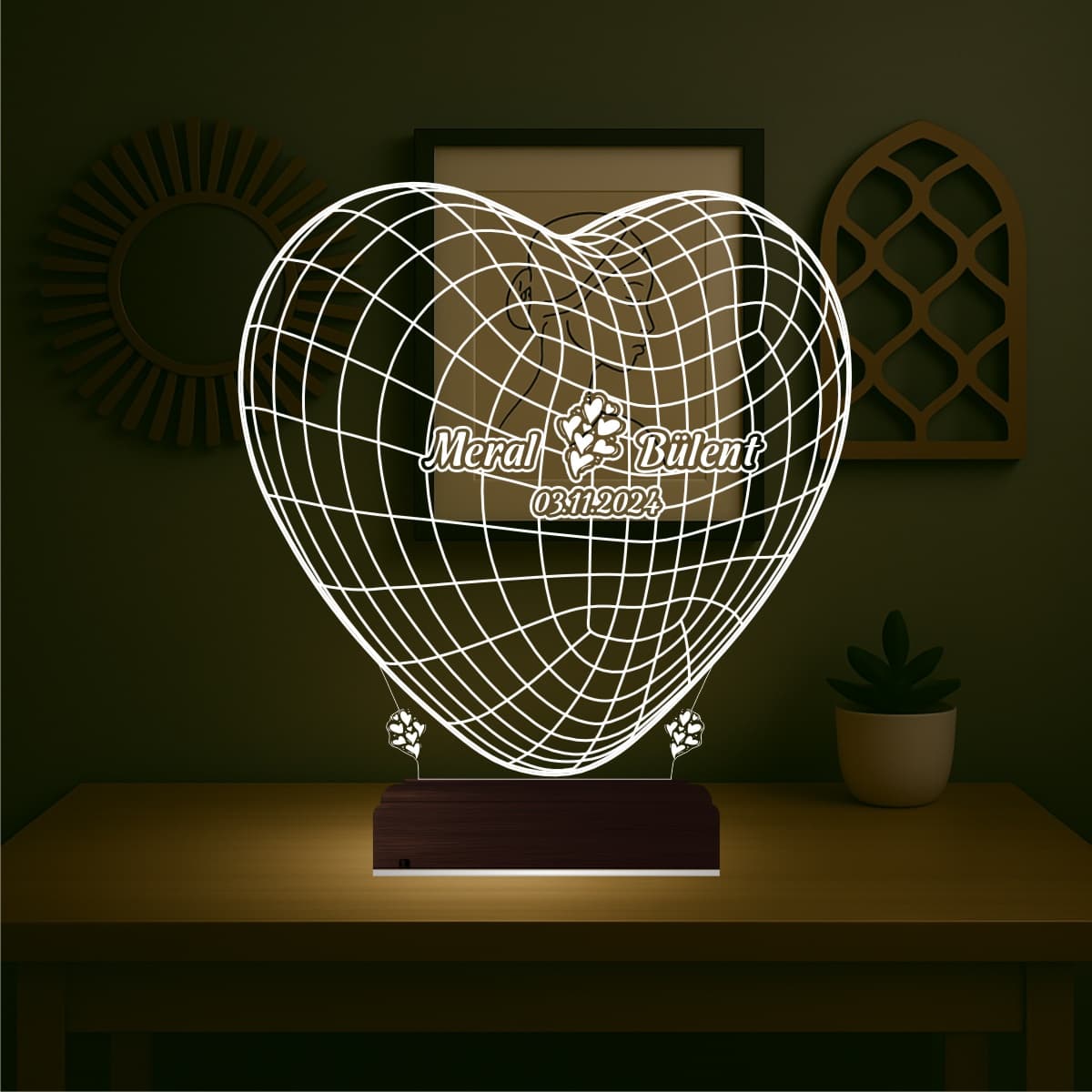 Сердце с именами — 3D LED Ночник | Подарок на годовщину 3