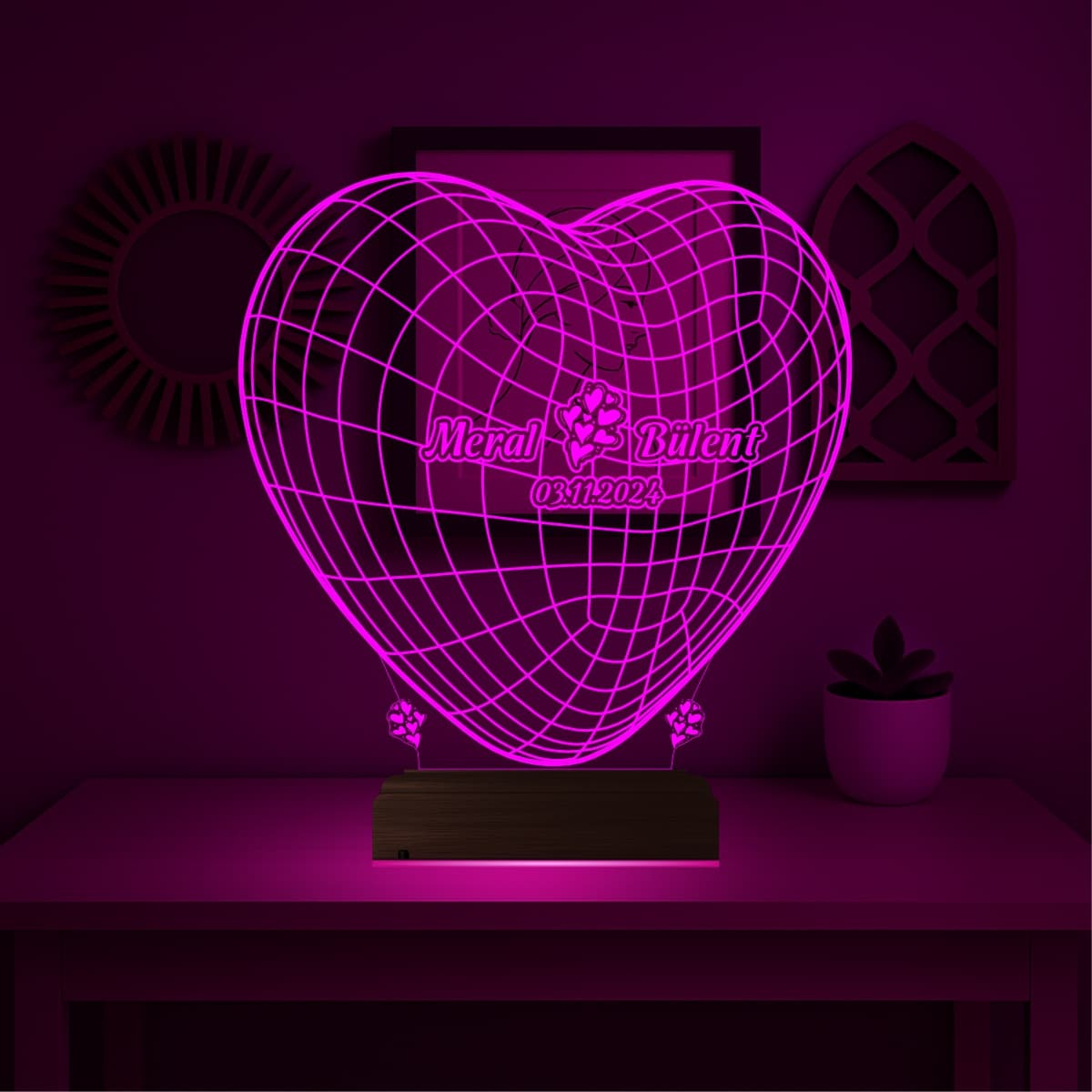 Сердце с именами — 3D LED Ночник | Подарок на годовщину 5