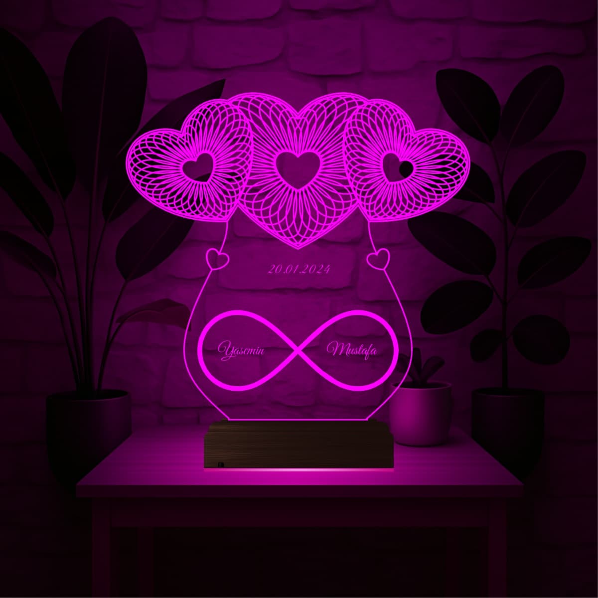 Сердца и бесконечность — 3D LED Ночник | Подарок на годовщину 1