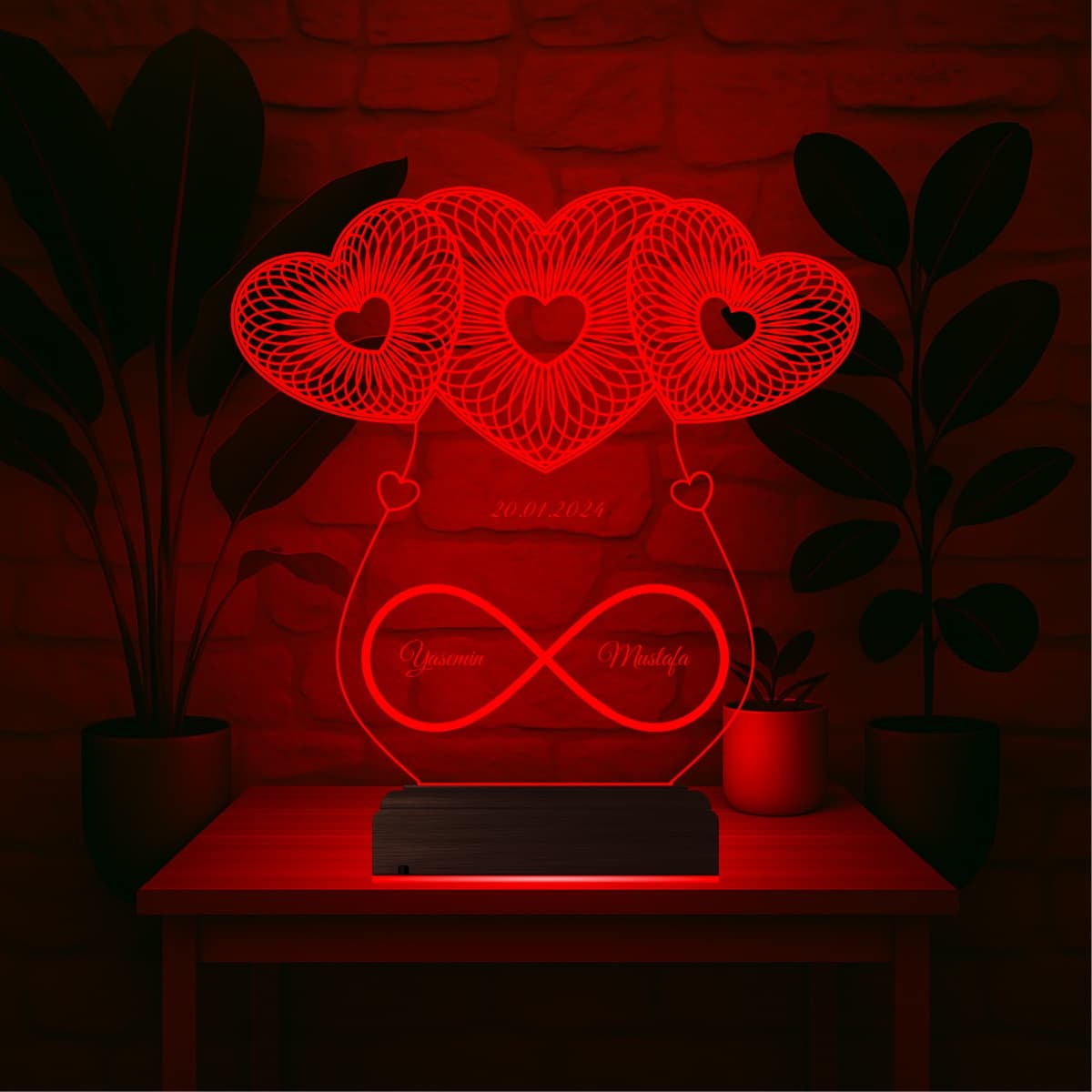 Сердца и бесконечность — 3D LED Ночник | Подарок на годовщину 4