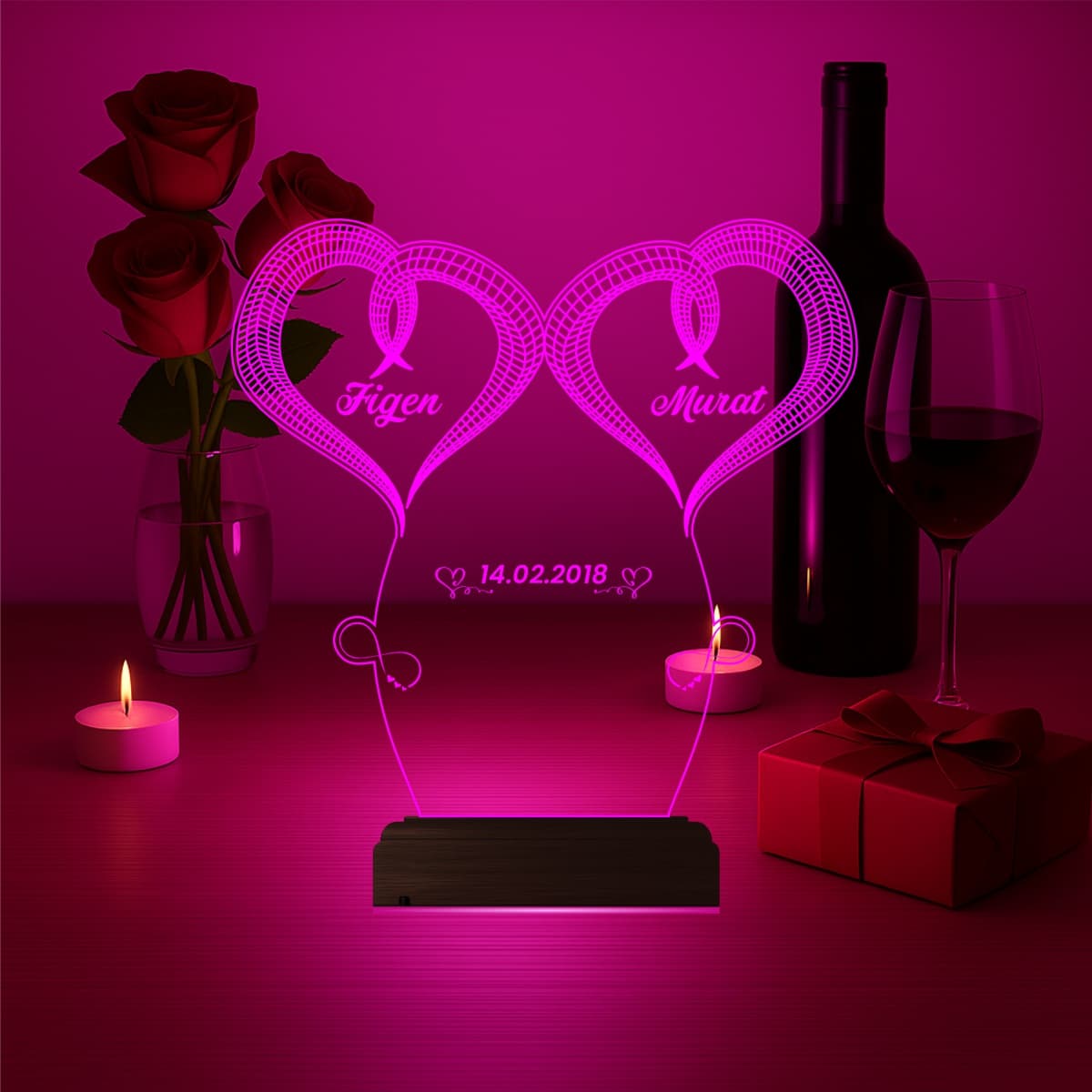 Сердца с именами — 3D LED Ночник | Подарок на годовщину 5
