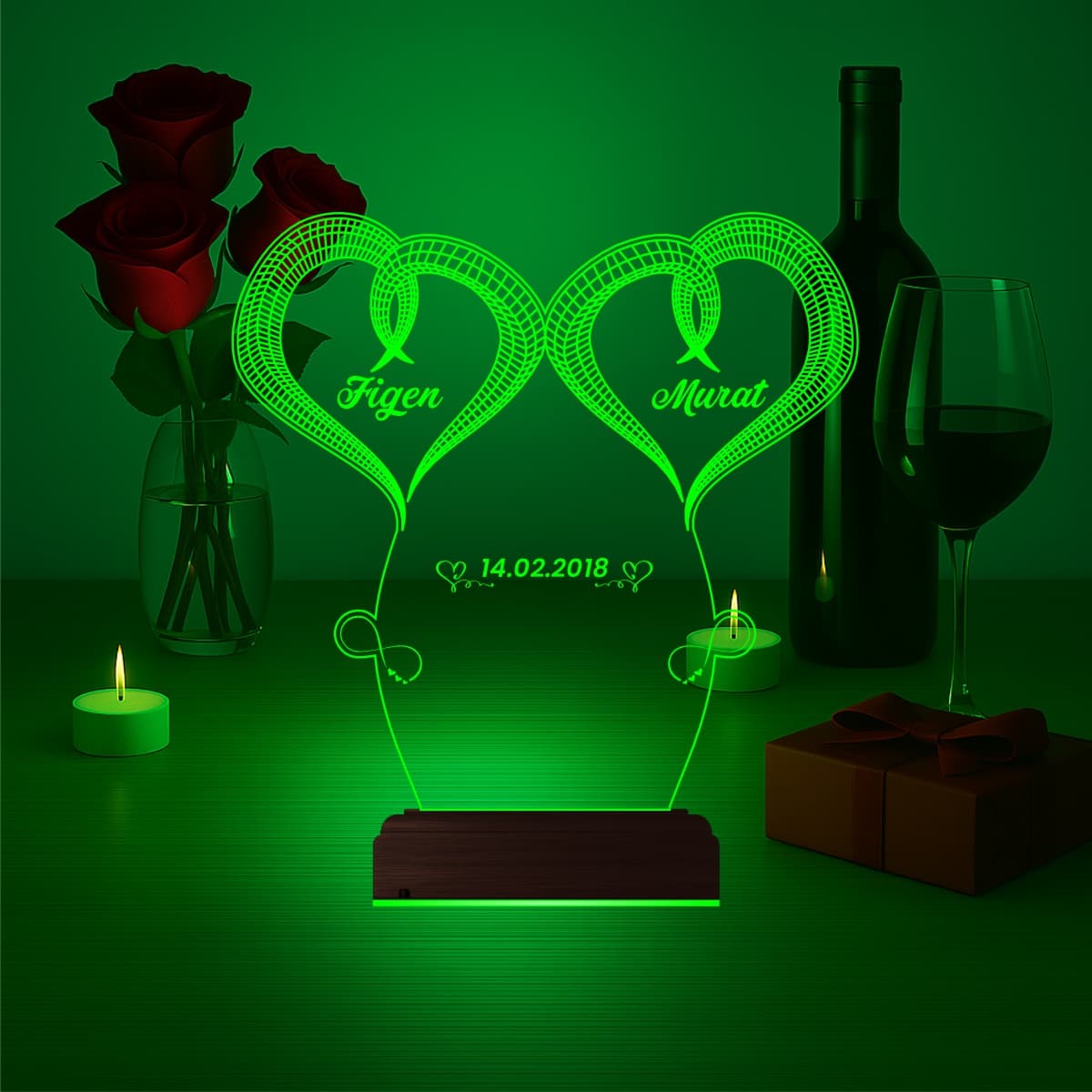 Сердца с именами — 3D LED Ночник | Подарок на годовщину 6