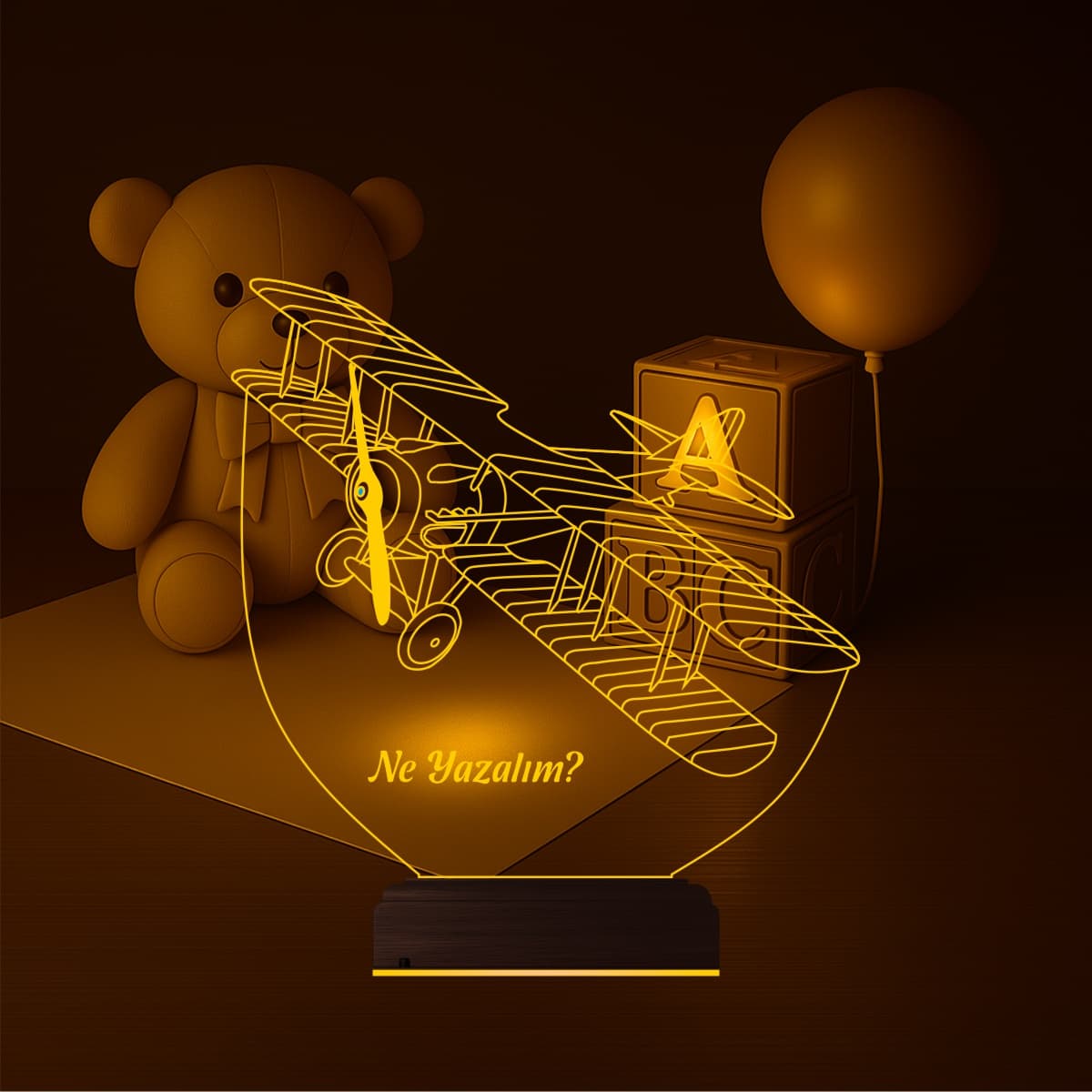 Самолет Биплан — 3D LED Ночник | Подарок ребенку 3