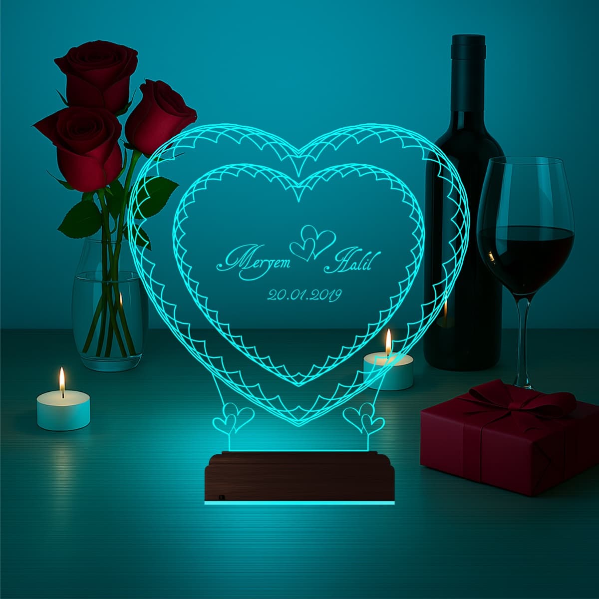 Именные Сердца — 3D LED Ночник | Подарок на годовщину 3