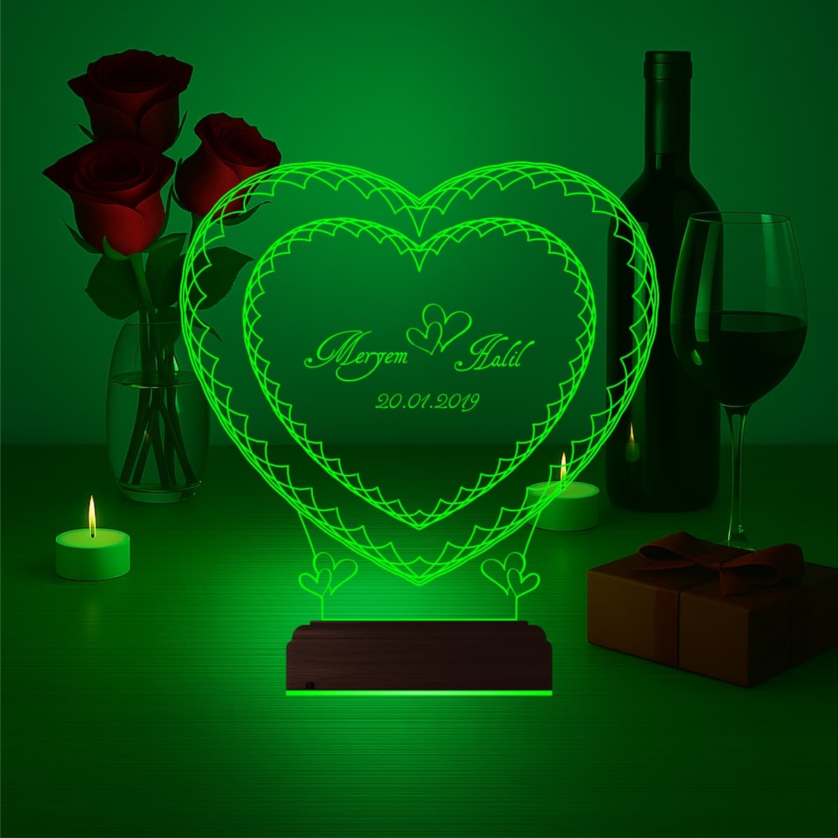 Именные Сердца — 3D LED Ночник | Подарок на годовщину 5