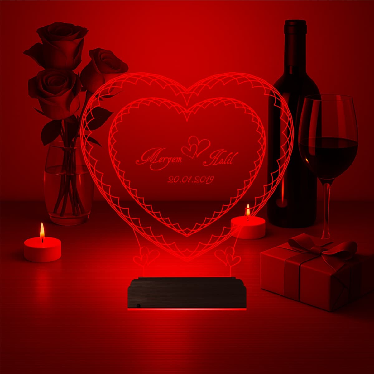Именные Сердца — 3D LED Ночник | Подарок на годовщину 6