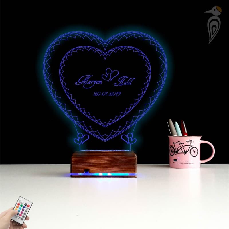 Именные Сердца — 3D LED Ночник | Подарок на годовщину 9