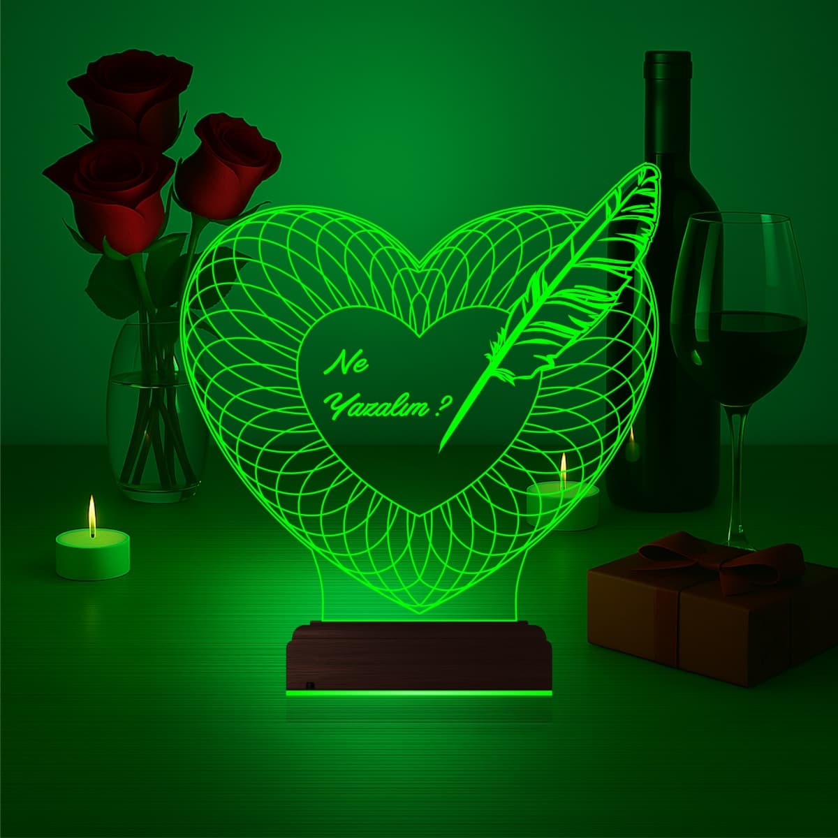 Сердце с пером — 3D LED Ночник | Романтический подарок 1