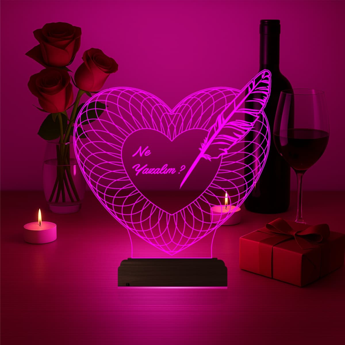 Сердце с пером — 3D LED Ночник | Романтический подарок 3