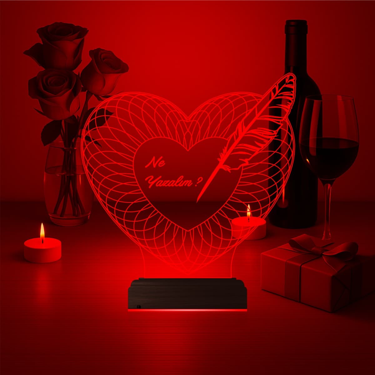 Сердце с пером — 3D LED Ночник | Романтический подарок 6
