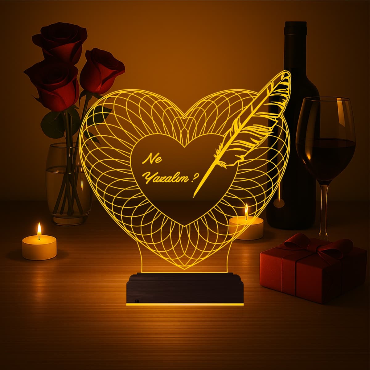Сердце с пером — 3D LED Ночник | Романтический подарок 7