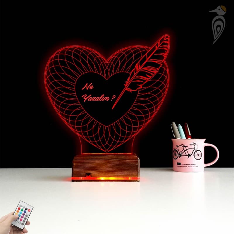 Сердце с пером — 3D LED Ночник | Романтический подарок 9