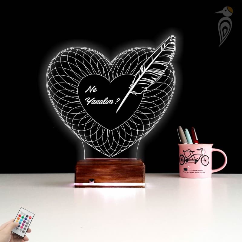 Сердце с пером — 3D LED Ночник | Романтический подарок 10