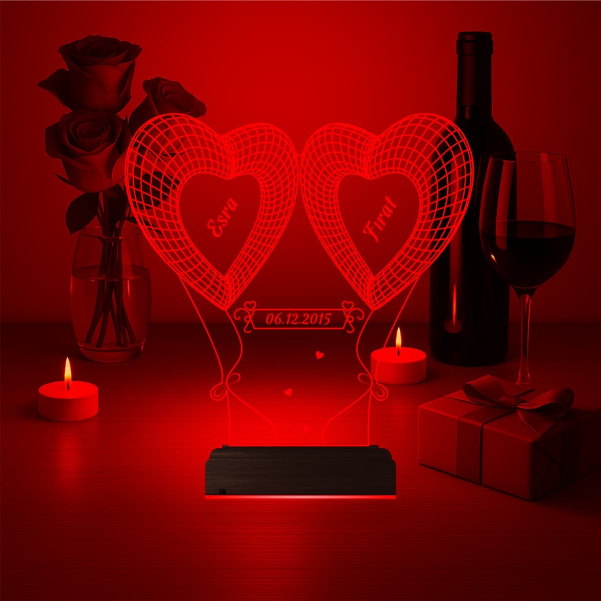 Сердца с именами — 3D LED Ночник | Романтический подарок 1