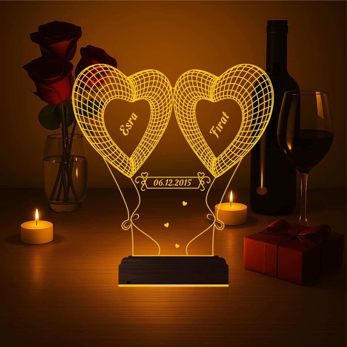 Сердца с именами — 3D LED Ночник | Романтический подарок 3