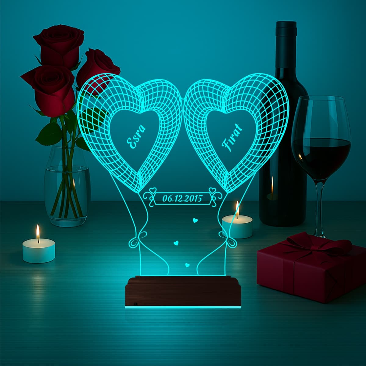 Сердца с именами — 3D LED Ночник | Романтический подарок 6