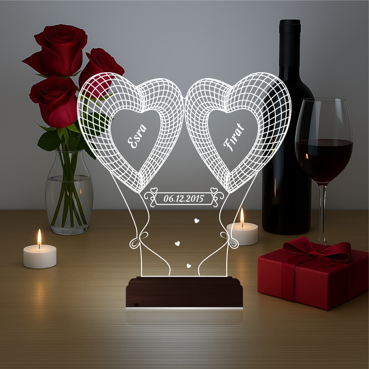 Сердца с именами — 3D LED Ночник | Романтический подарок 7