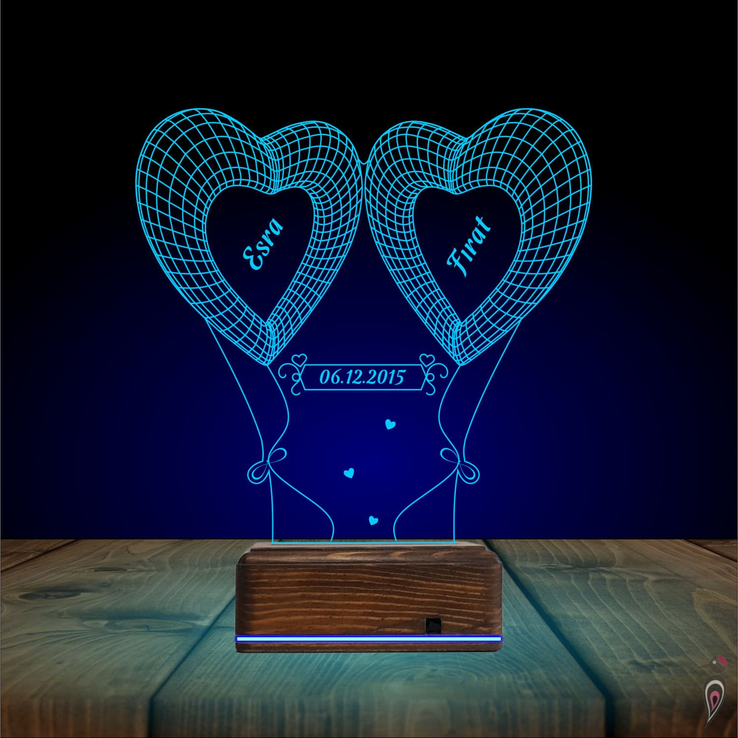 Сердца с именами — 3D LED Ночник | Романтический подарок 10