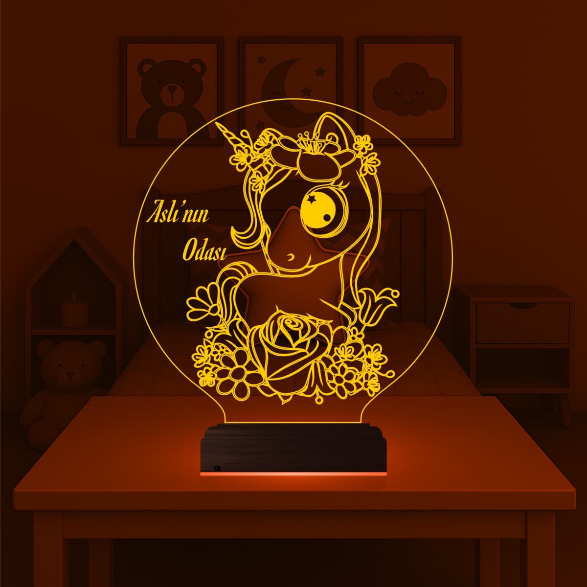 Единорог — 3D LED Ночник | Именной подарок девочке 3