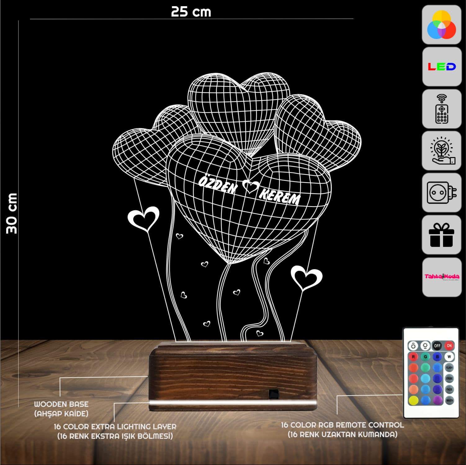 Сердца с именами — 3D LED Ночник | Романтический подарок 2