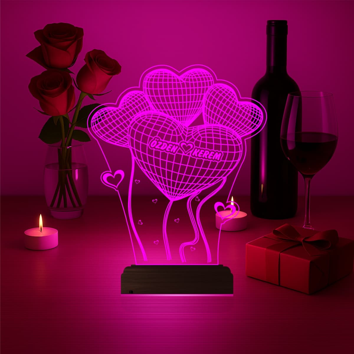 Сердца с именами — 3D LED Ночник | Романтический подарок 3