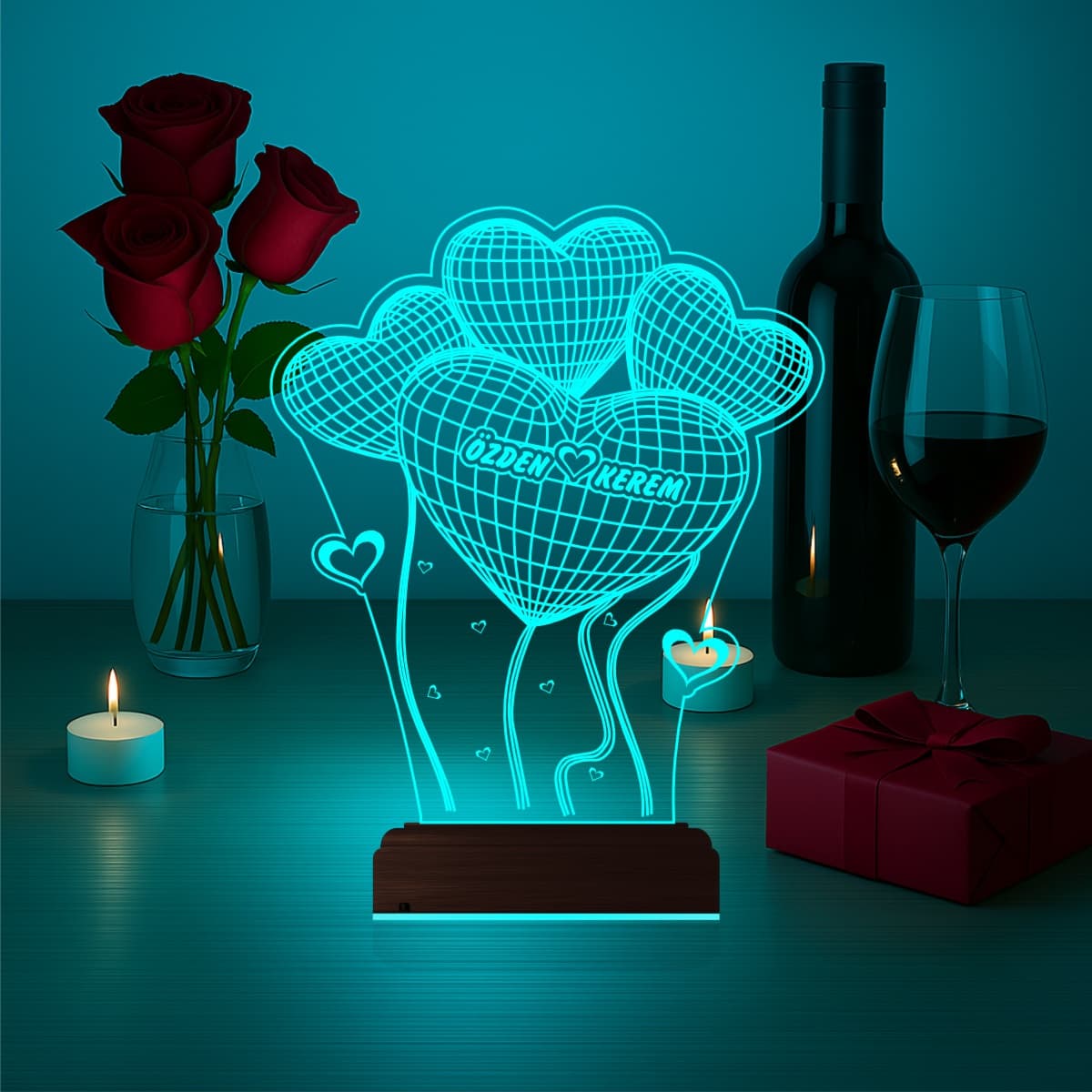Сердца с именами — 3D LED Ночник | Романтический подарок 4