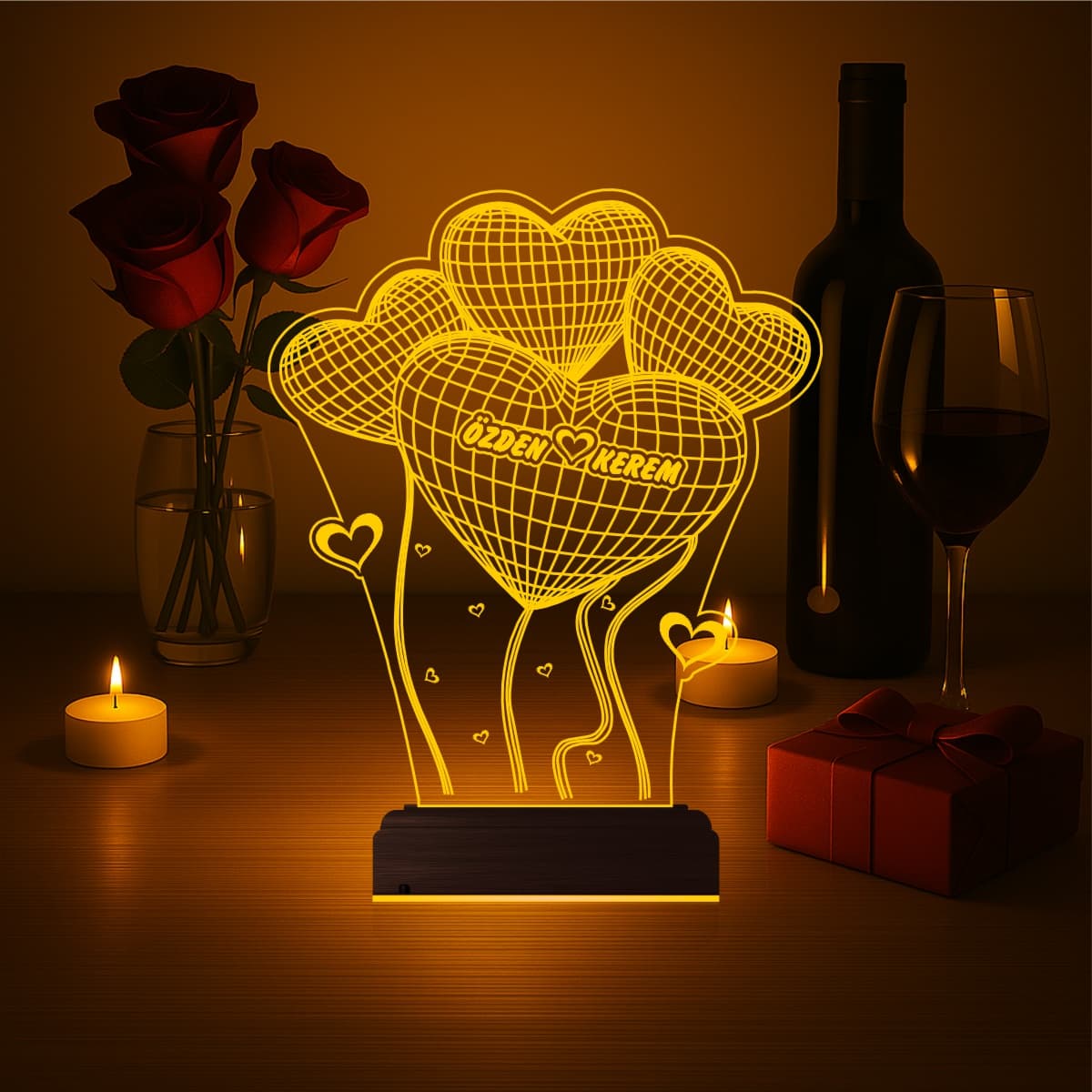 Сердца с именами — 3D LED Ночник | Романтический подарок 7