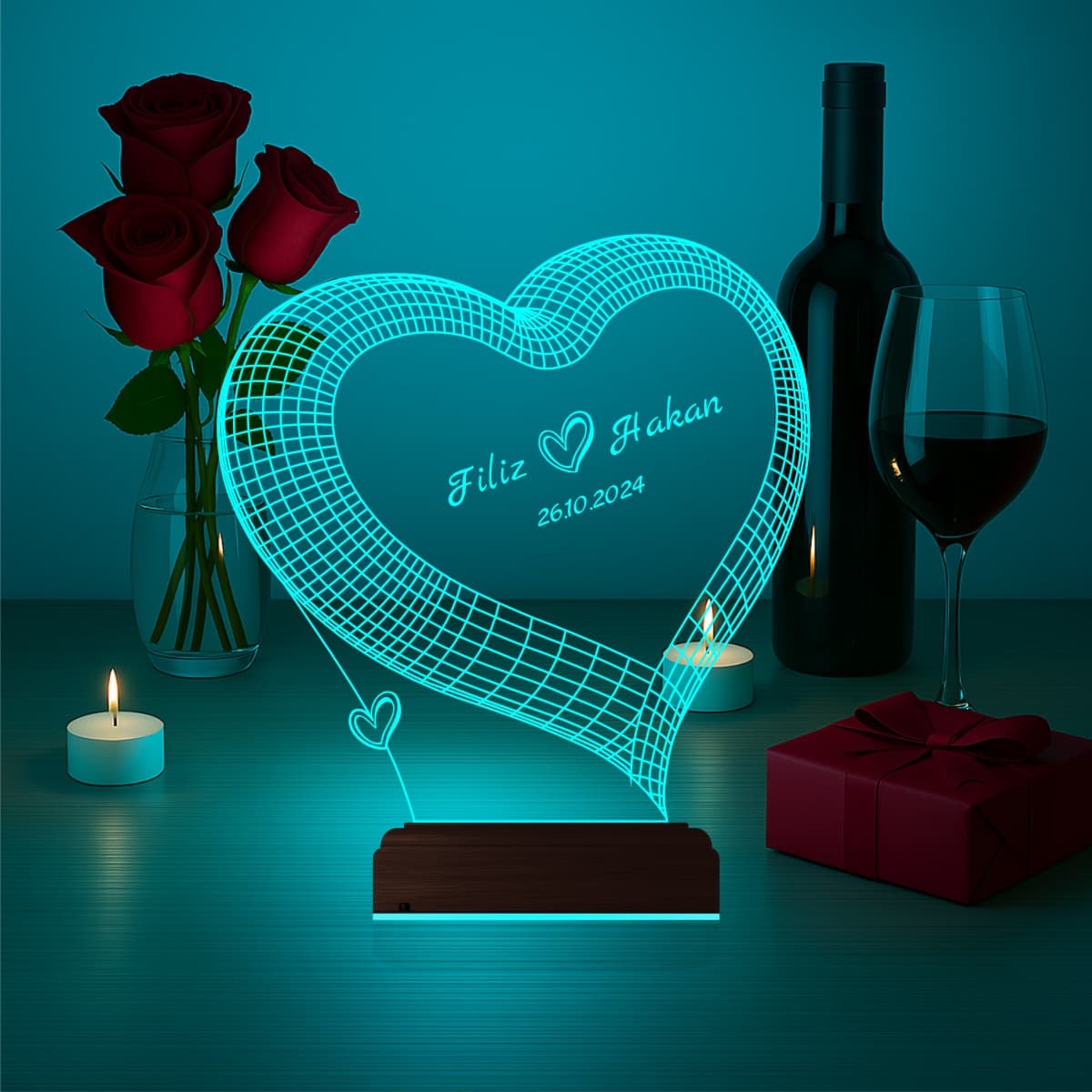 Сердце с именами — 3D LED Ночник | Подарок на годовщину 1